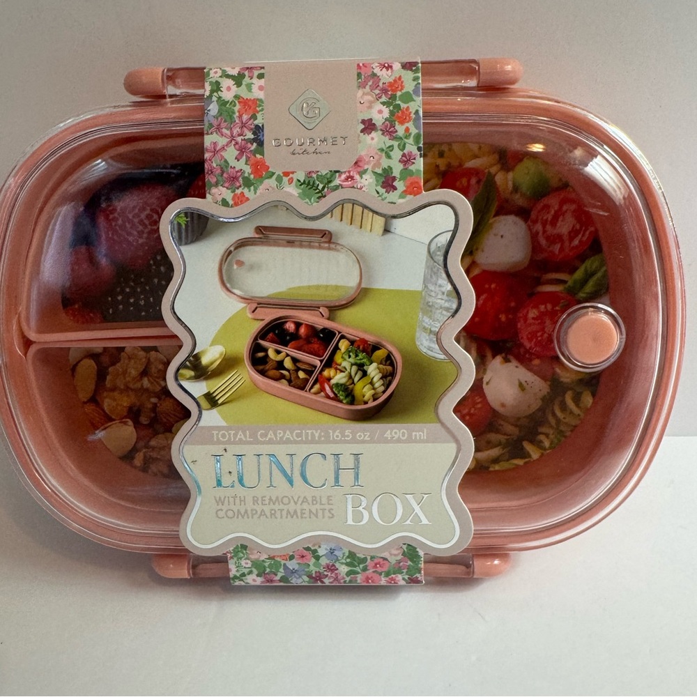 Gourmet Kitchen Pink Lunch Box with Removable Compartments and Airtight Lid